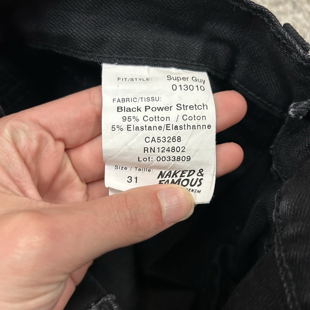 Naked and Famous Super Guy Jeans Mens 31X28 Black Power Stretch Denim - Picture 10 of 12